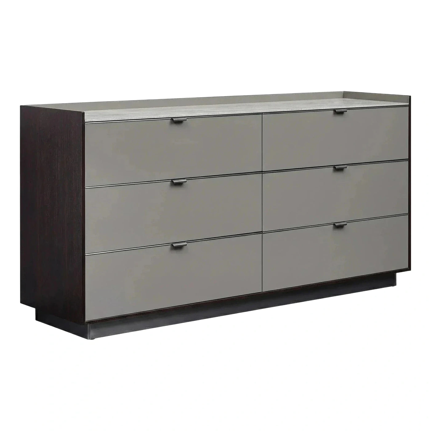 Modern Grey Six-Drawer Dresser Dark Wood Frame