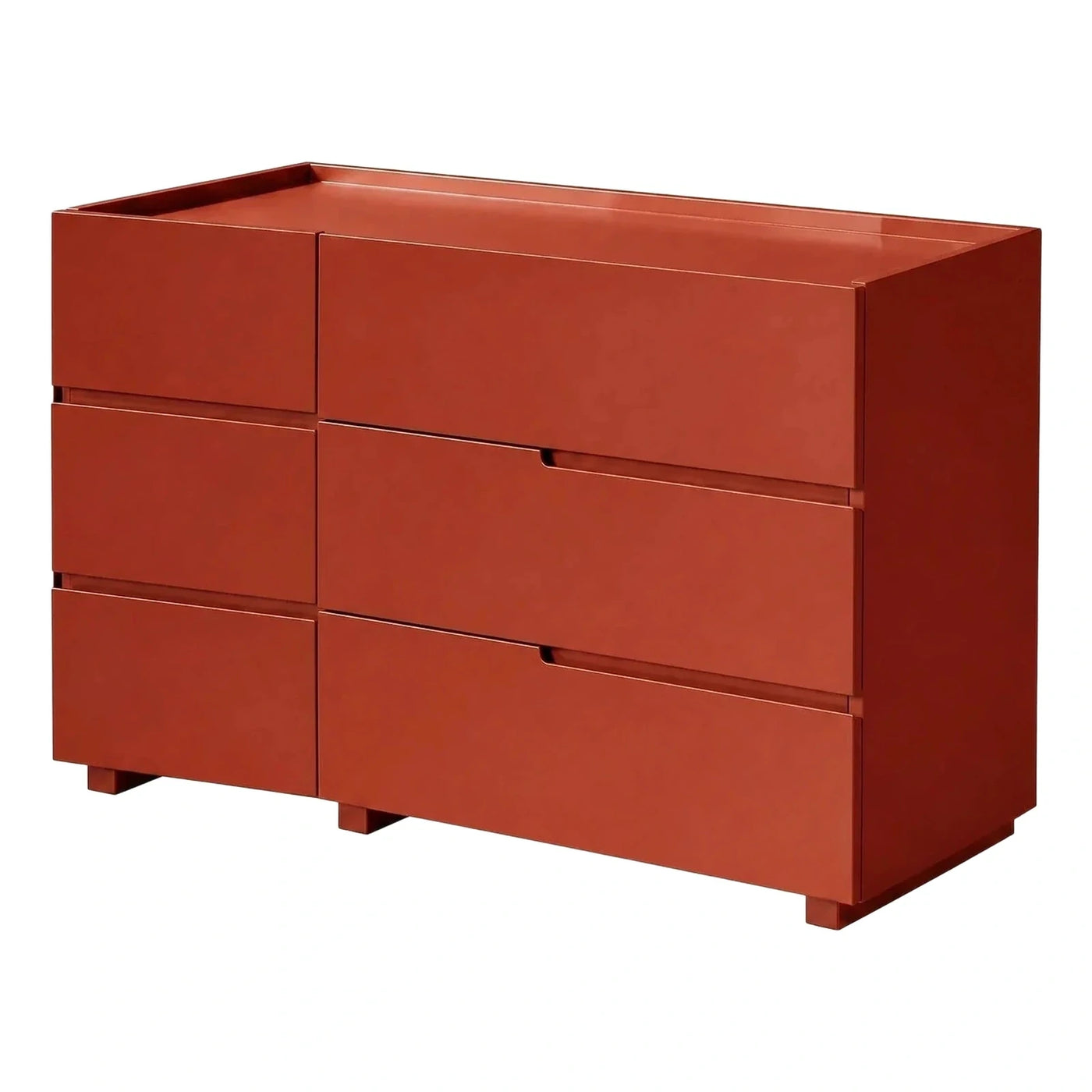 Modern Terracotta Six-Drawer Dresser with Block Feet