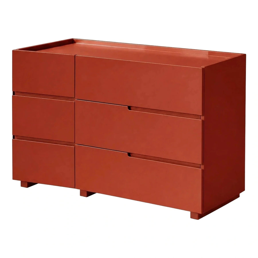 Modern Terracotta Six-Drawer Dresser with Block Feet