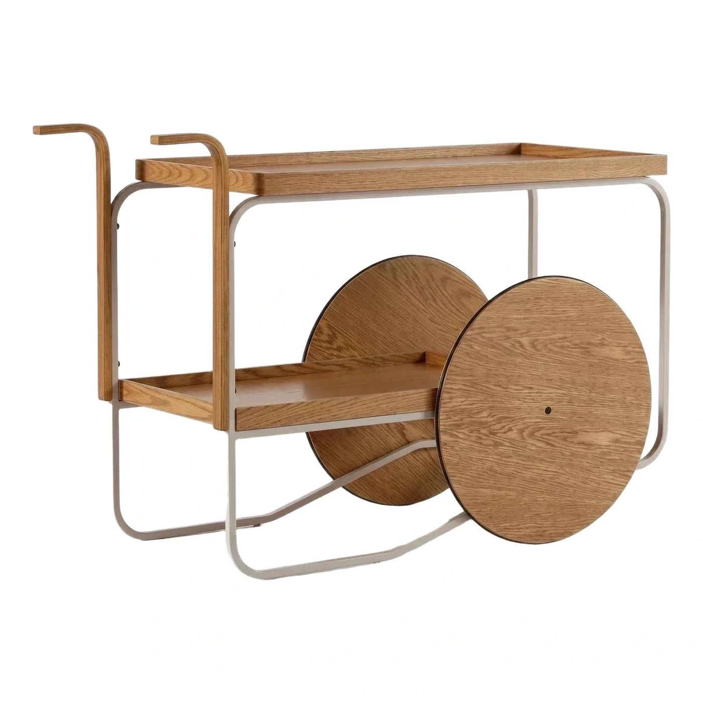 Modern Oak Serving Cart with Metal Frame