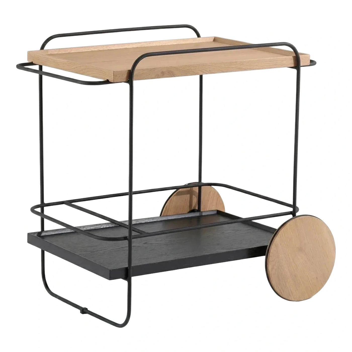 Two-Tier Rolling Cart with Light Wood Tray and Wheels