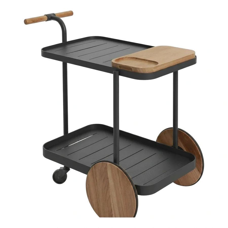 Modern Black Metal Serving Cart With Wood Wheels