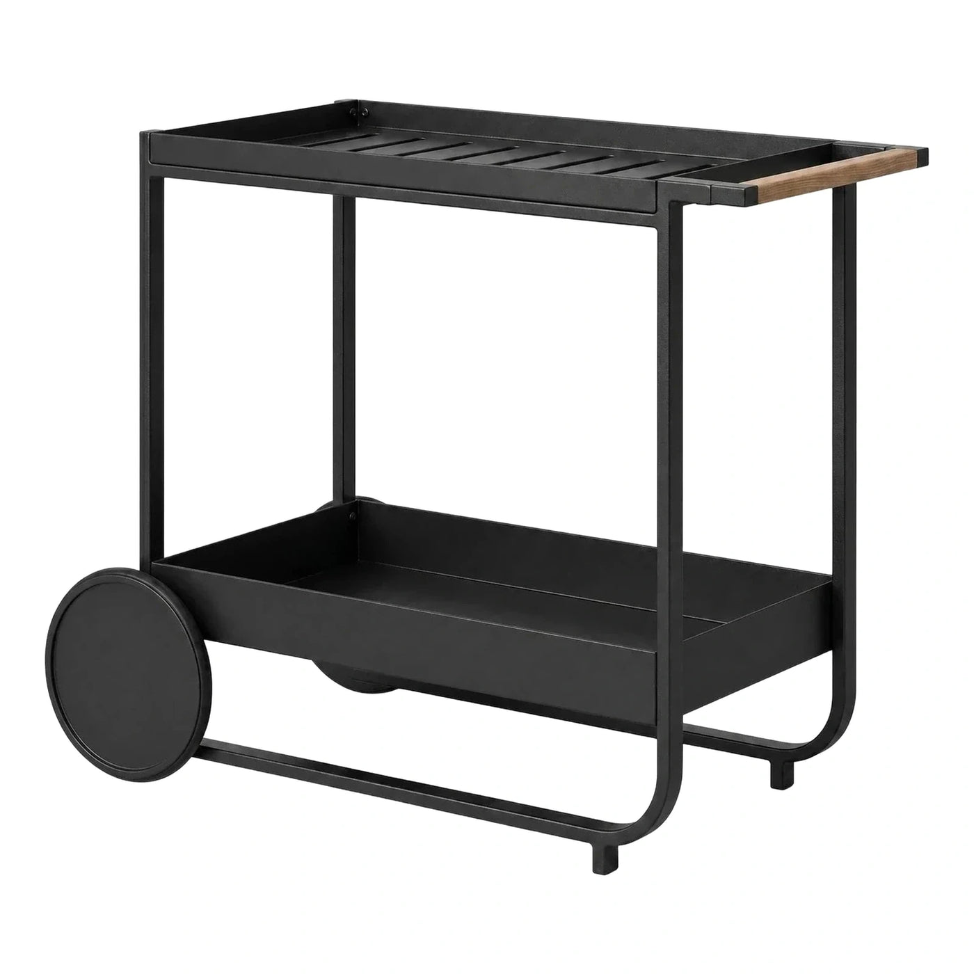 Black Metal Rolling Cart with Wood Accent