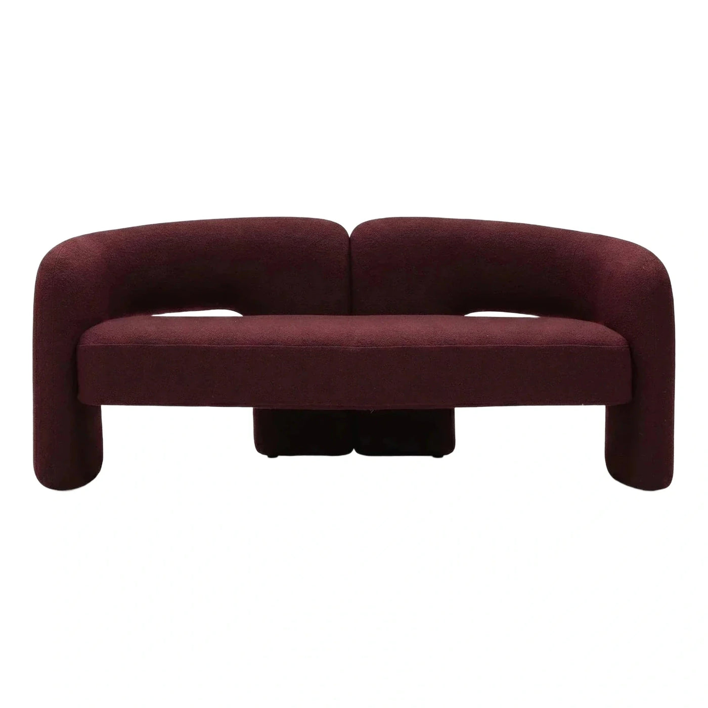 Modern Burgundy Curved Fabric Loveseat Sofa