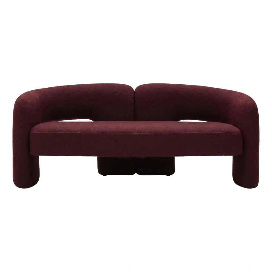 Modern Burgundy Curved Fabric Loveseat Sofa