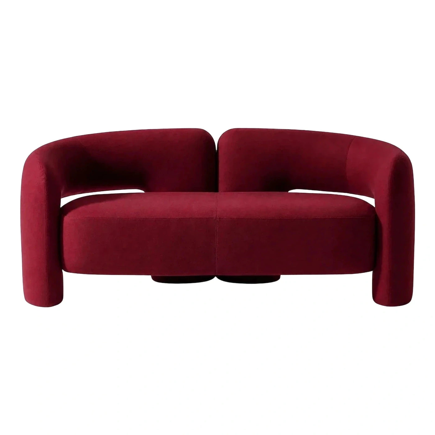 Modern Curved Red Fabric Two-Seater Sofa