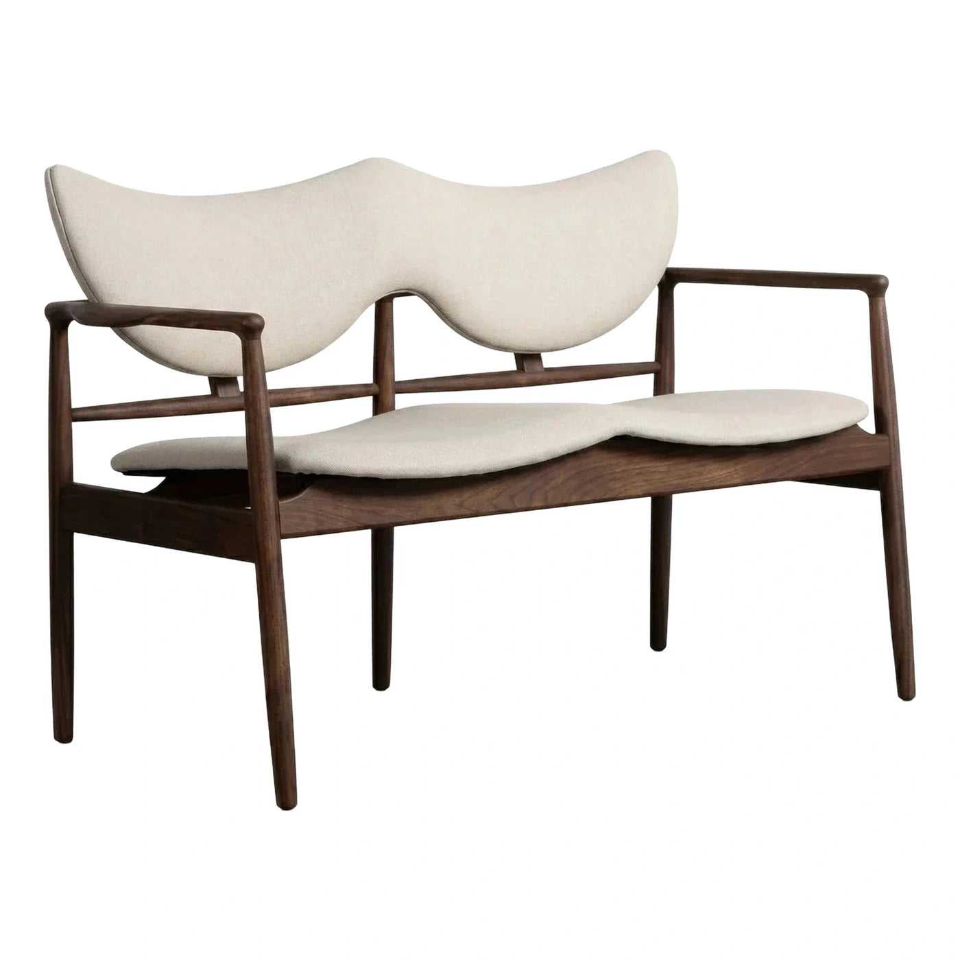 Mid-Century Modern Walnut Loveseat with Cream Cushions