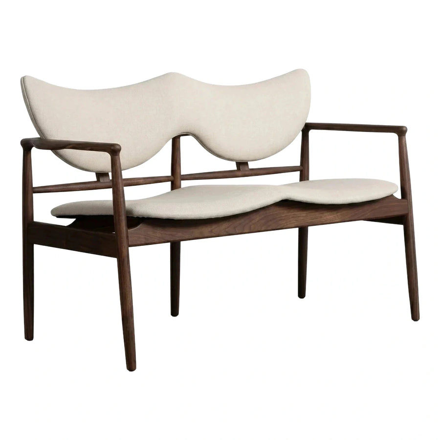 Mid-Century Modern Walnut Loveseat with Cream Cushions