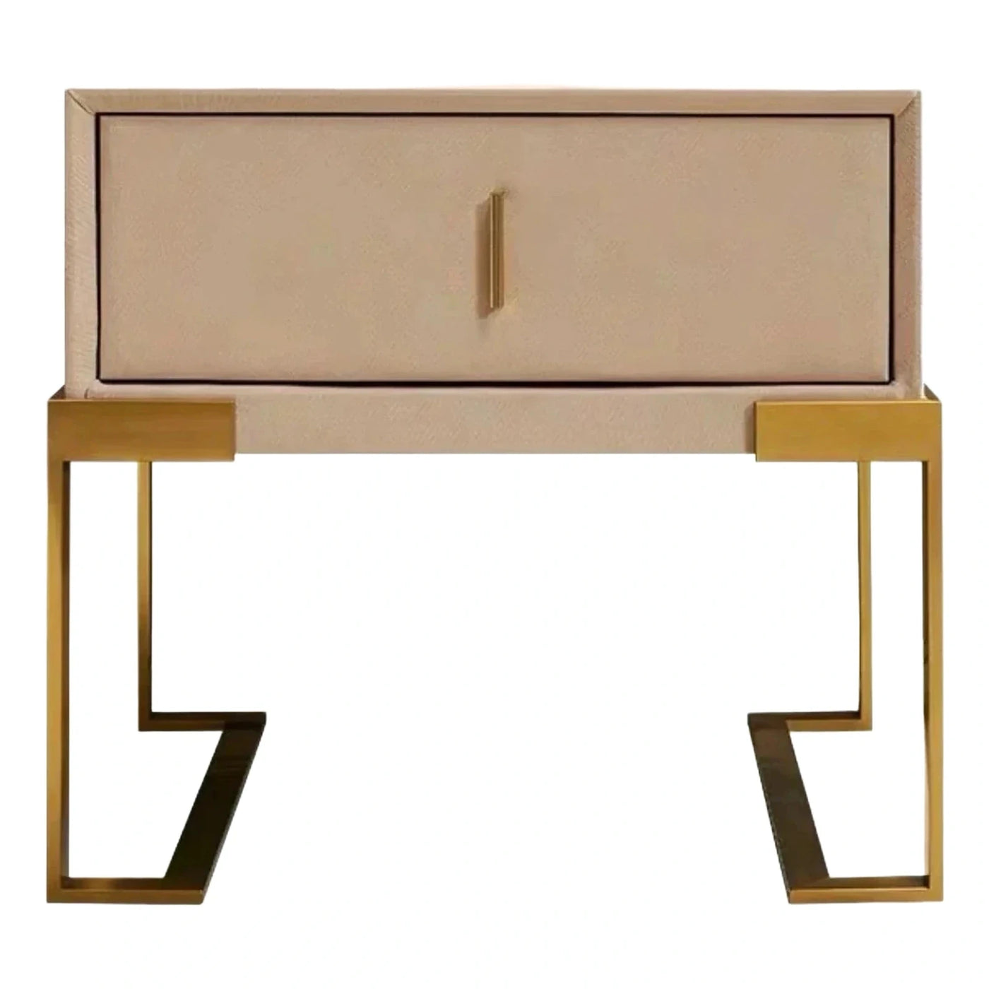 Modern Beige Textured Nightstand with Gold Metal Base