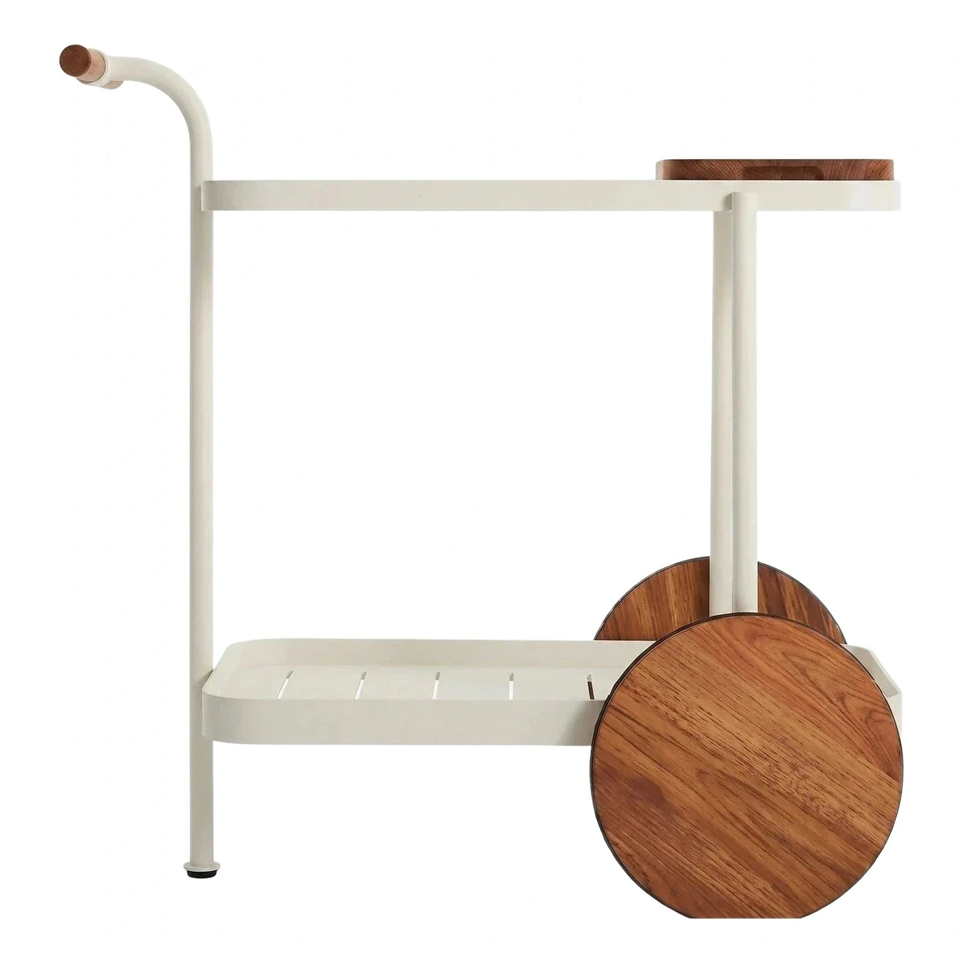 Modern Cream Metal Nightstand with Wooden Accents