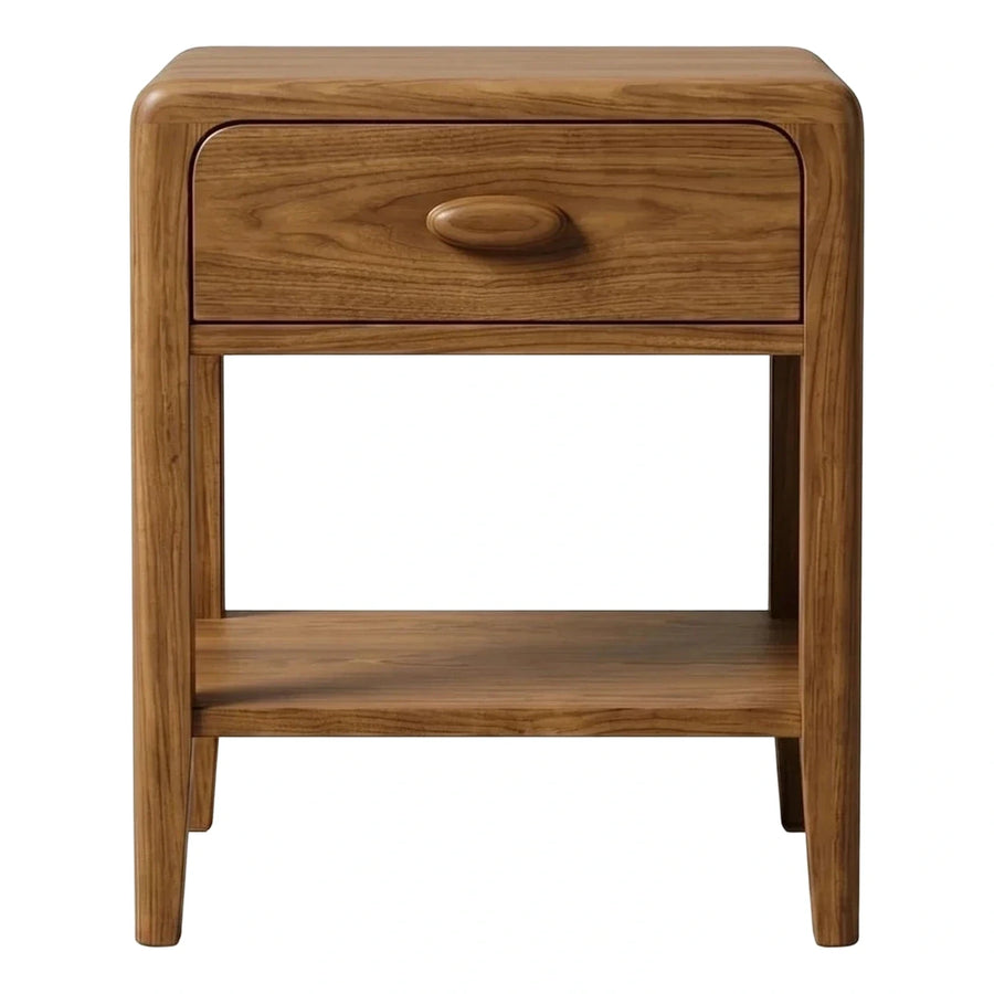 Solid Wood Nightstand with Drawer and Shelf