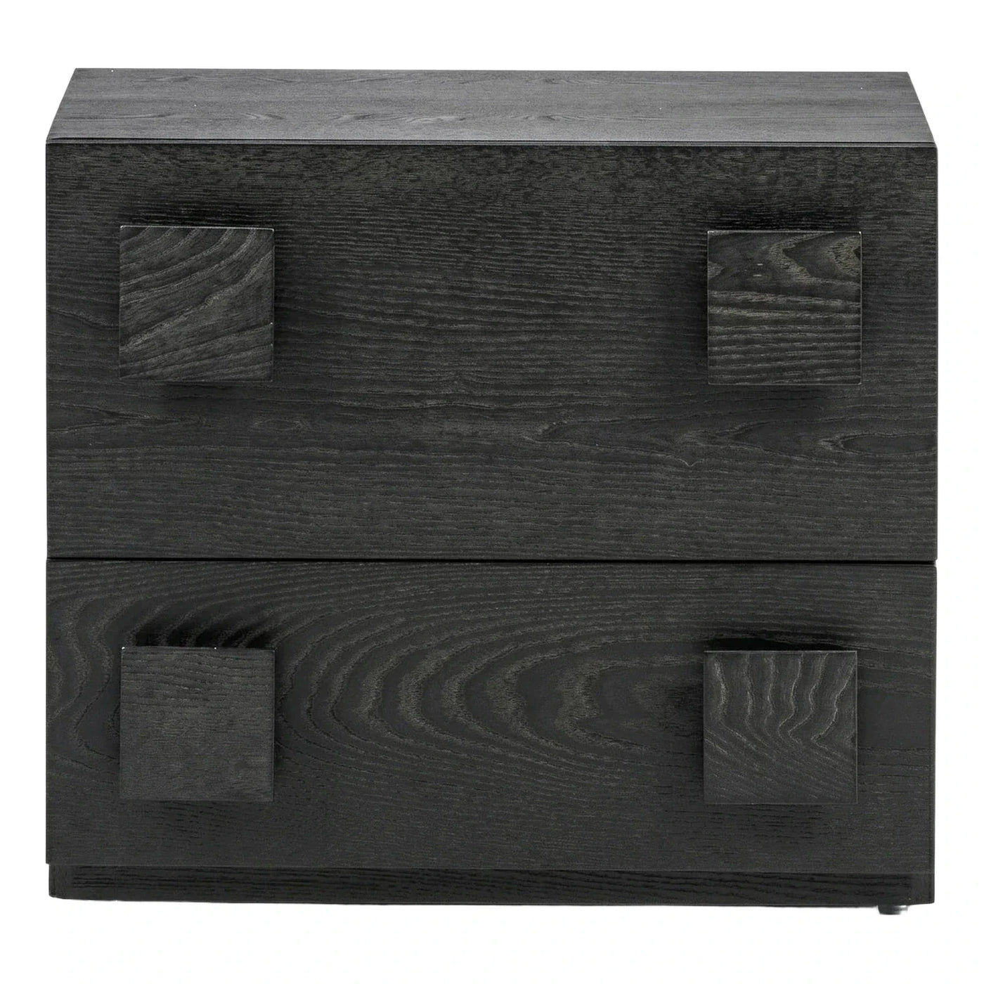 Black Wood Two-Drawer Nightstand with Block Handles