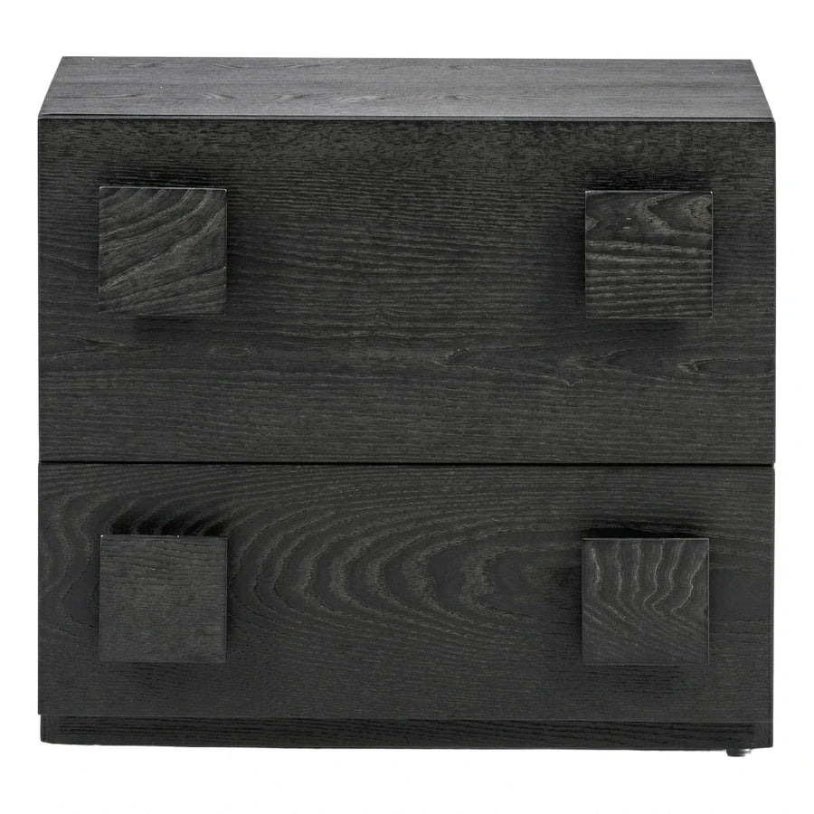 Black Wood Two-Drawer Nightstand with Block Handles