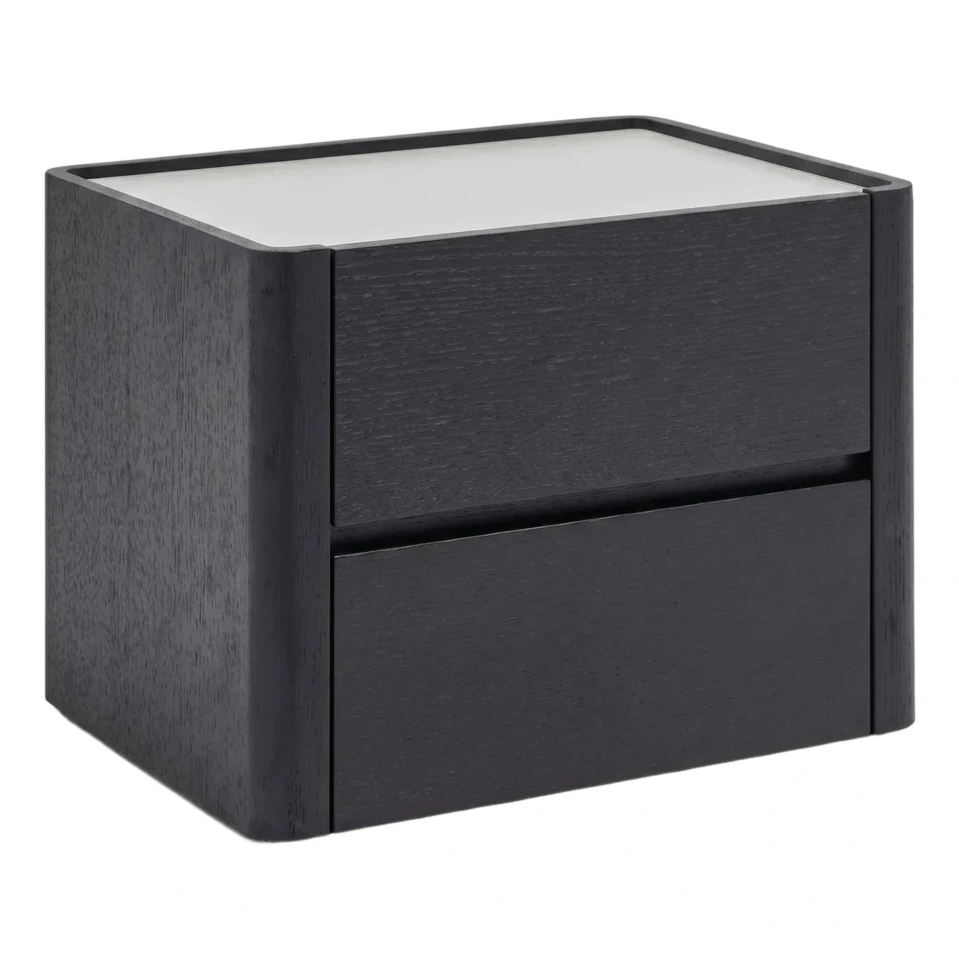 Modern Black Wood Two Drawer Nightstand With White Top
