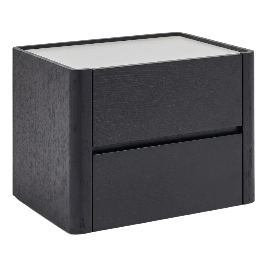 Modern Black Wood Two Drawer Nightstand With White Top