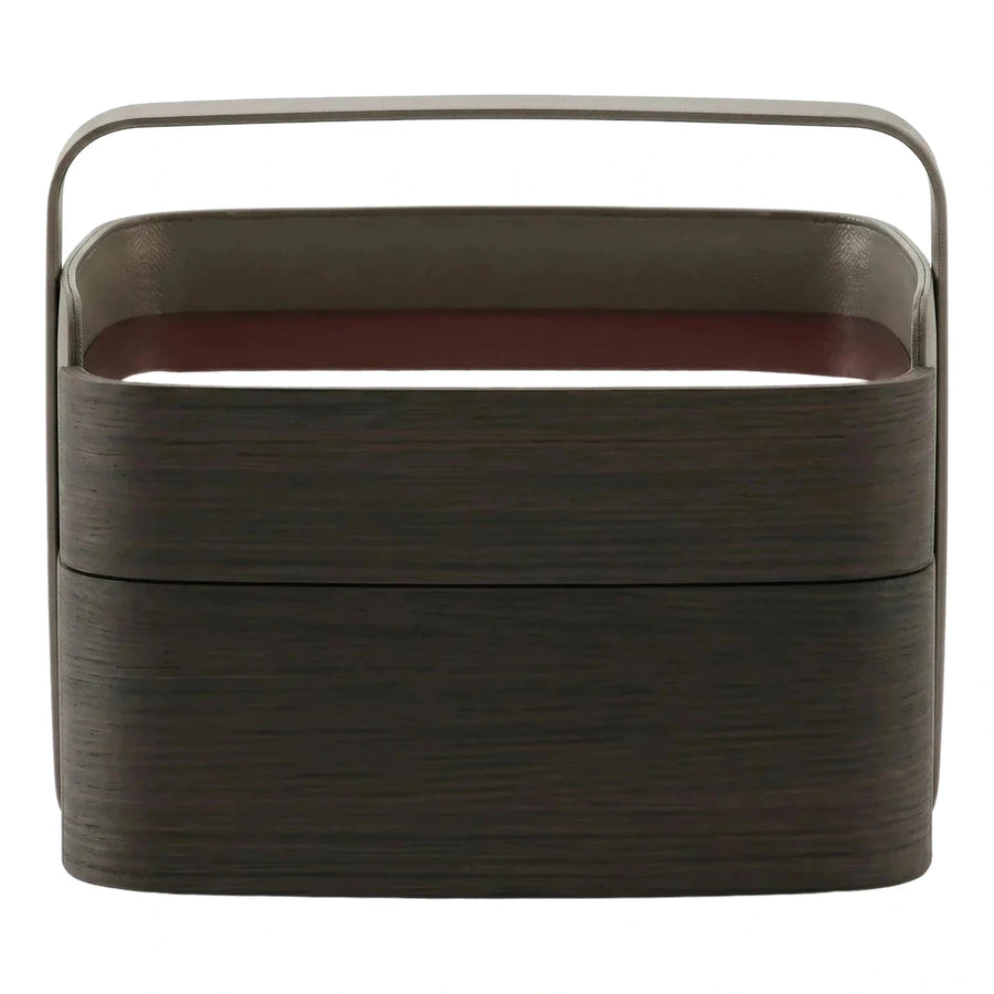 Dark Wood Portable Nightstand with Leather Interior