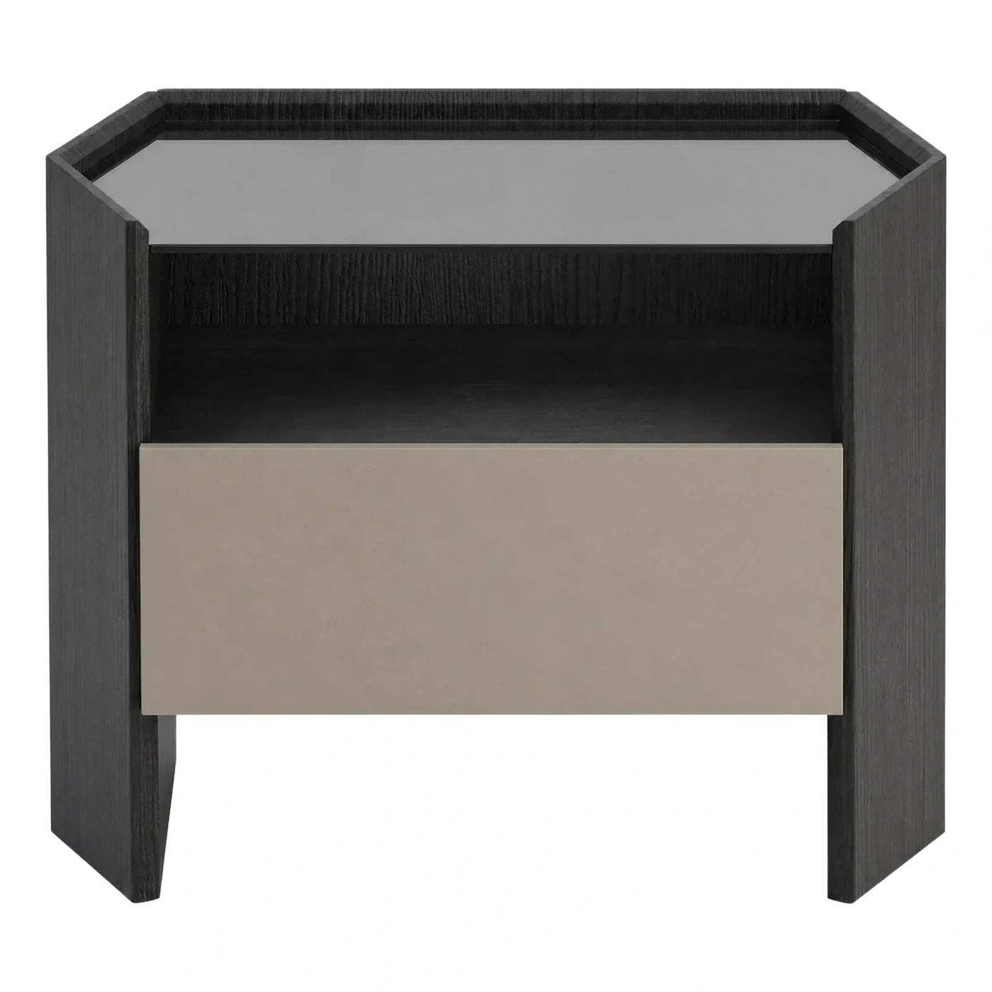 Modern Geometric Nightstand with Drawer and Open Shelf