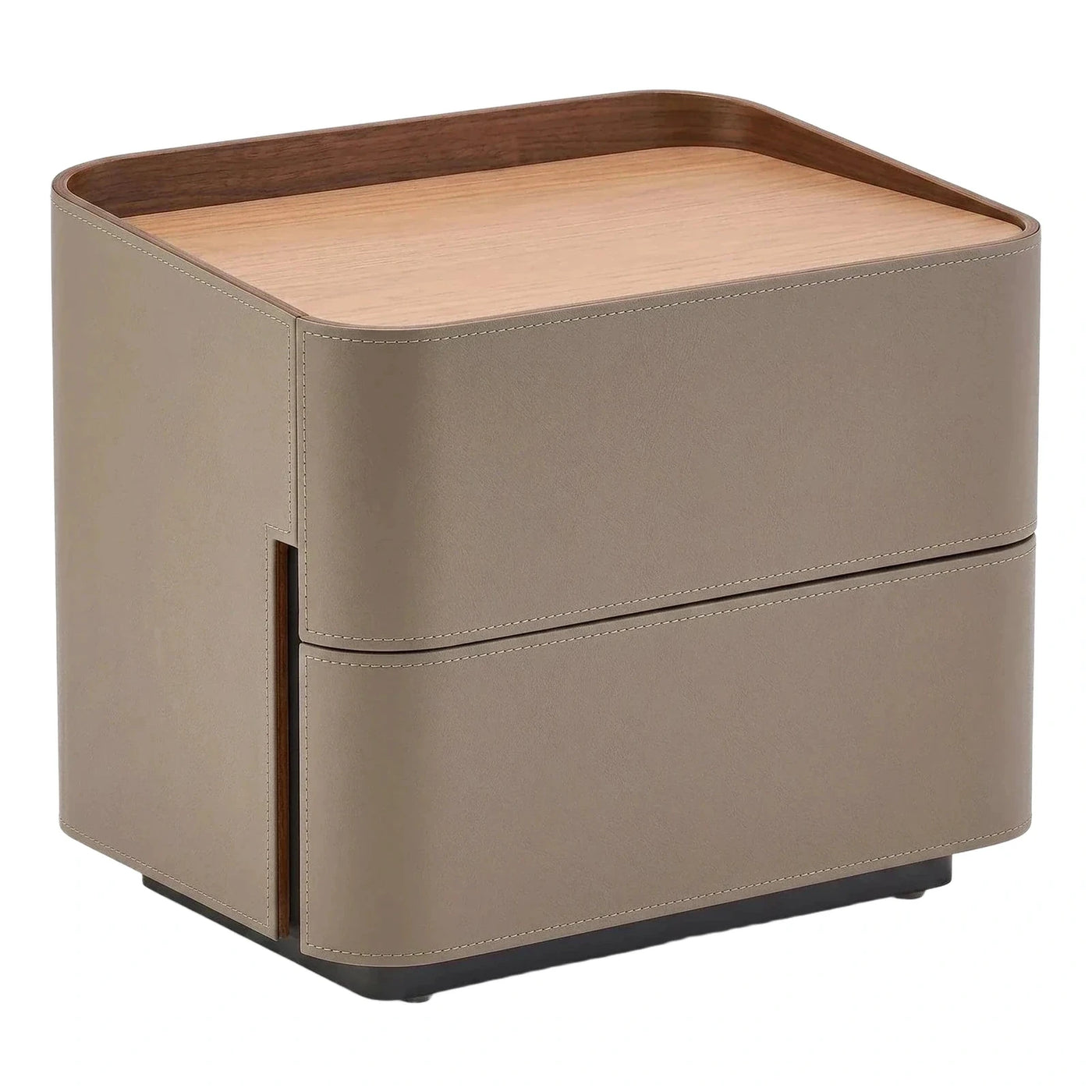 Modern Beige Leather Nightstand With Wood Top