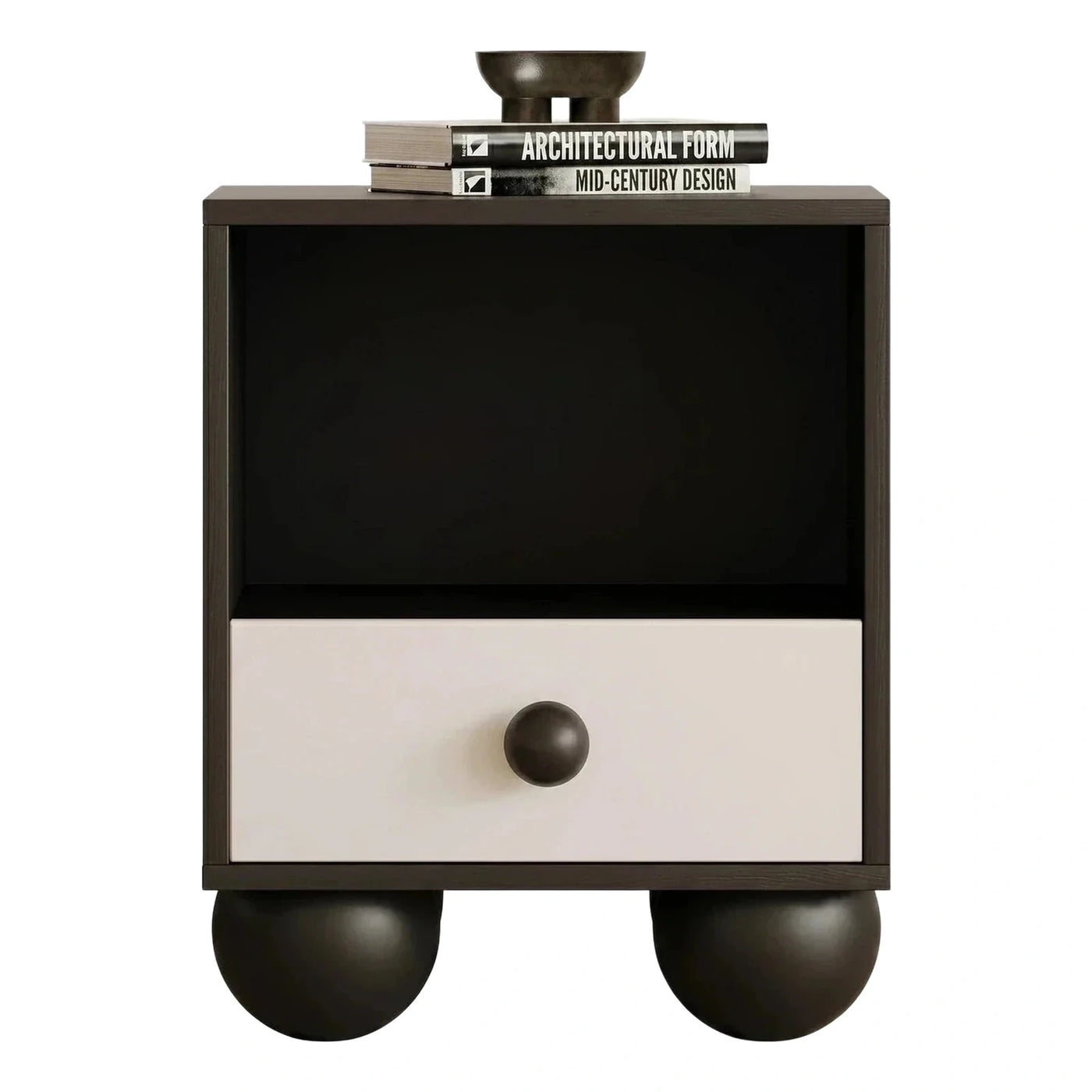 Modern Two-Tone Nightstand with Open Shelf and Drawer