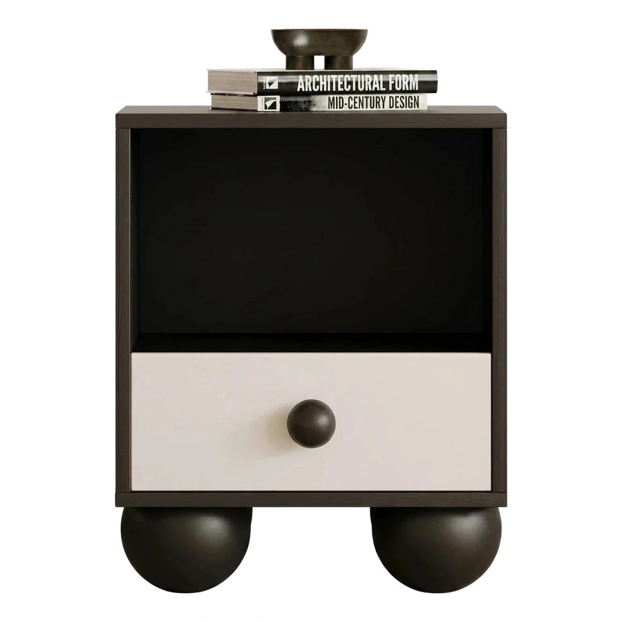 Modern Two-Tone Nightstand with Open Shelf and Drawer