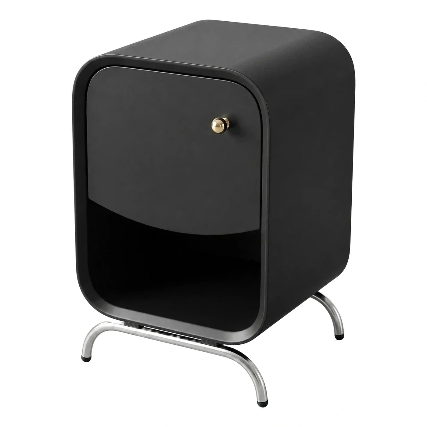Matte Black Modern Nightstand with Gold Knob