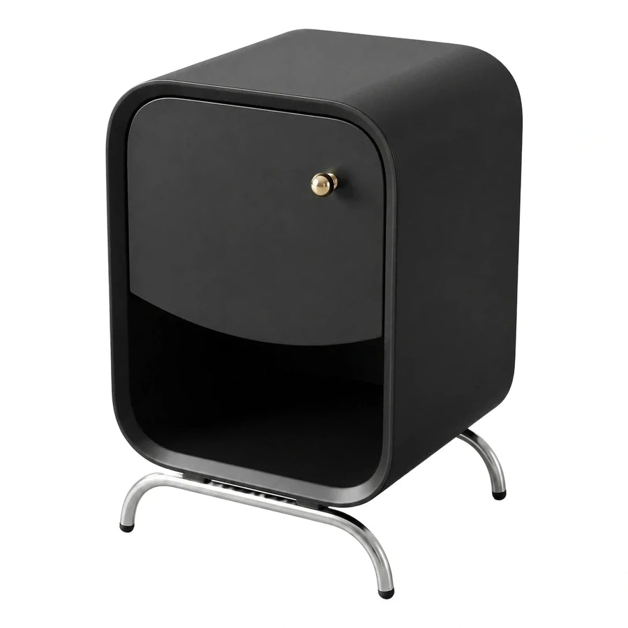 Matte Black Modern Nightstand with Gold Knob