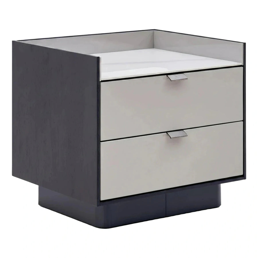 Modern Two-Drawer Nightstand with Glossy Lacquer Finish