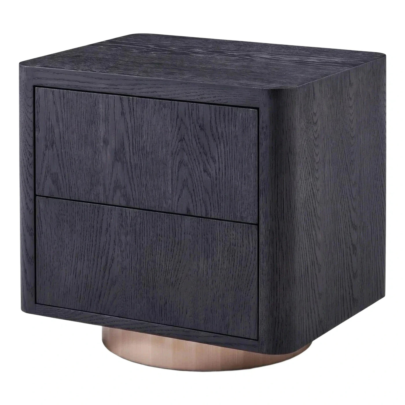 Modern Dark Wood Two Drawer Nightstand With Metal Base