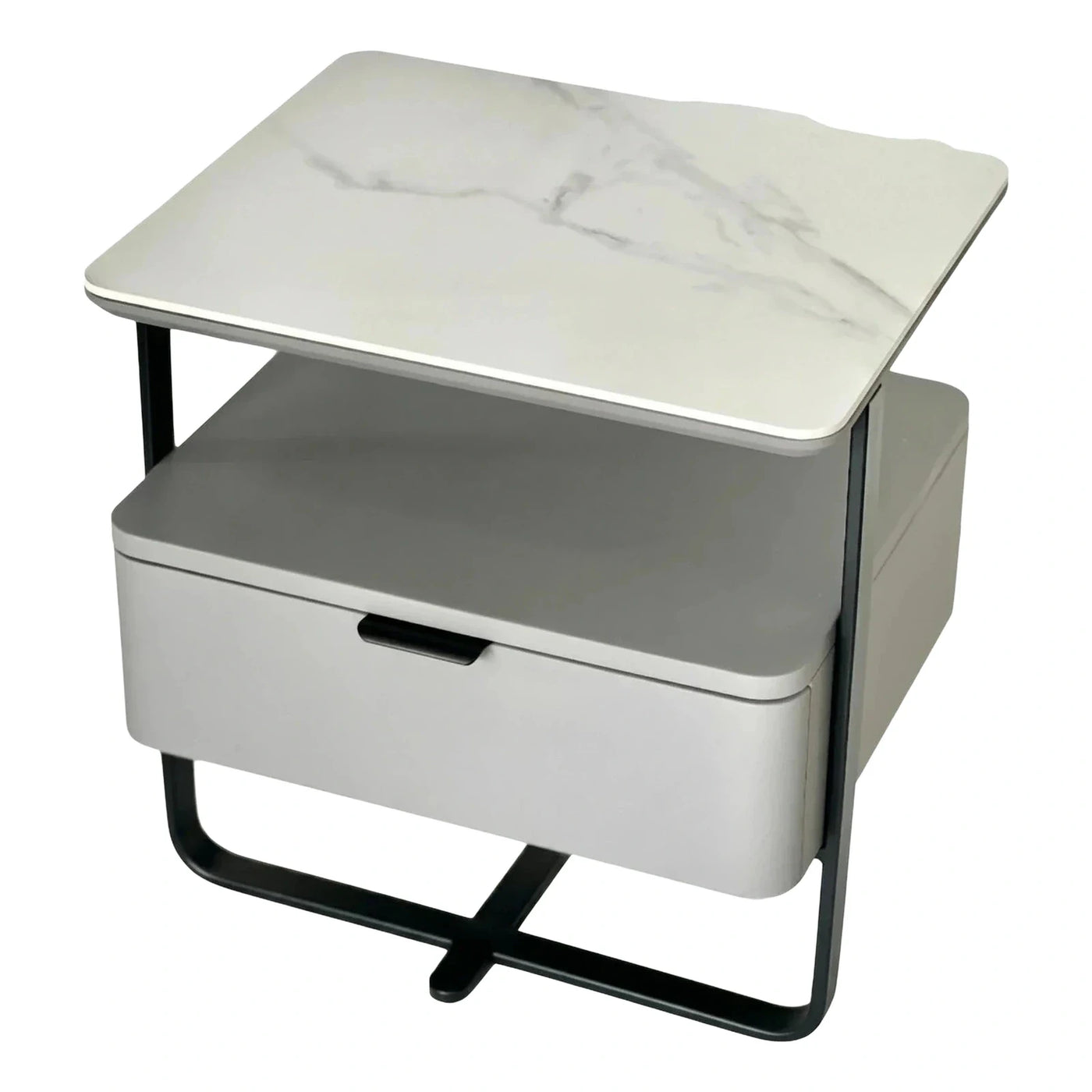 Modern White Marble Top Nightstand with Drawer
