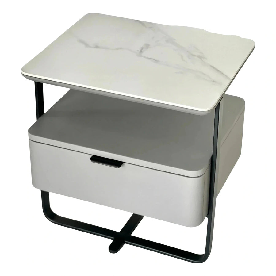 Modern White Marble Top Nightstand with Drawer