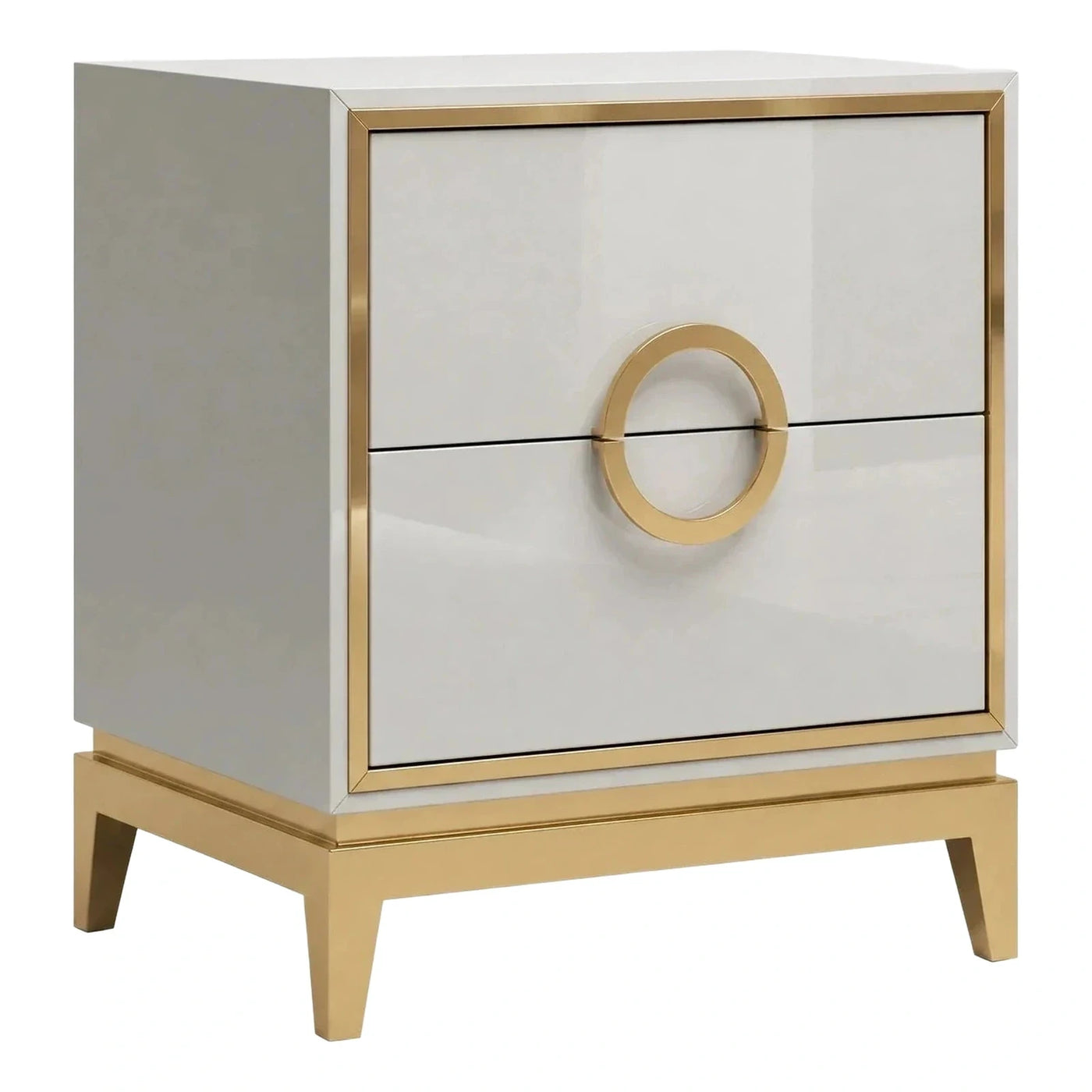 Modern White High Gloss Nightstand with Gold Base