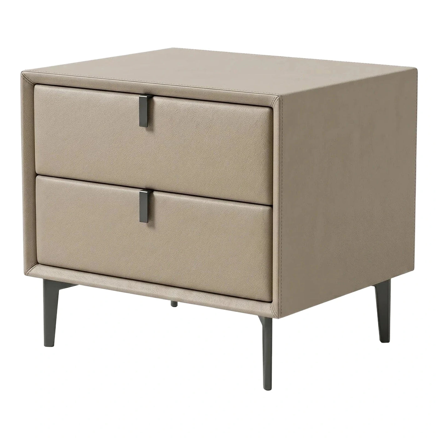 Modern Beige Leather Nightstand with Two Drawers