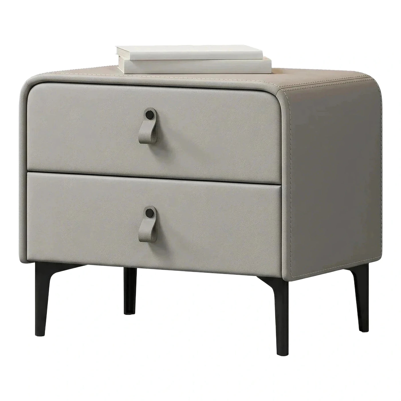 Modern Grey Leather Nightstand With Two Drawers