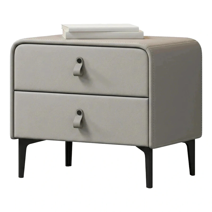 Modern Grey Leather Nightstand With Two Drawers