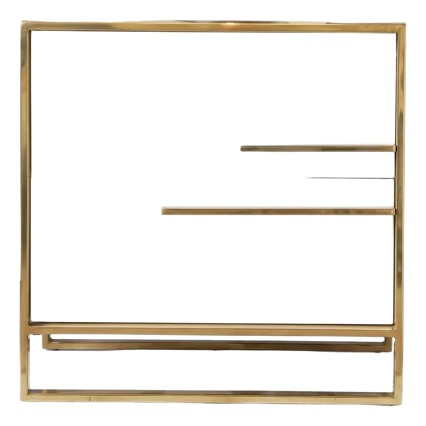 Modern White Two-Drawer Nightstand with Gold Frame
