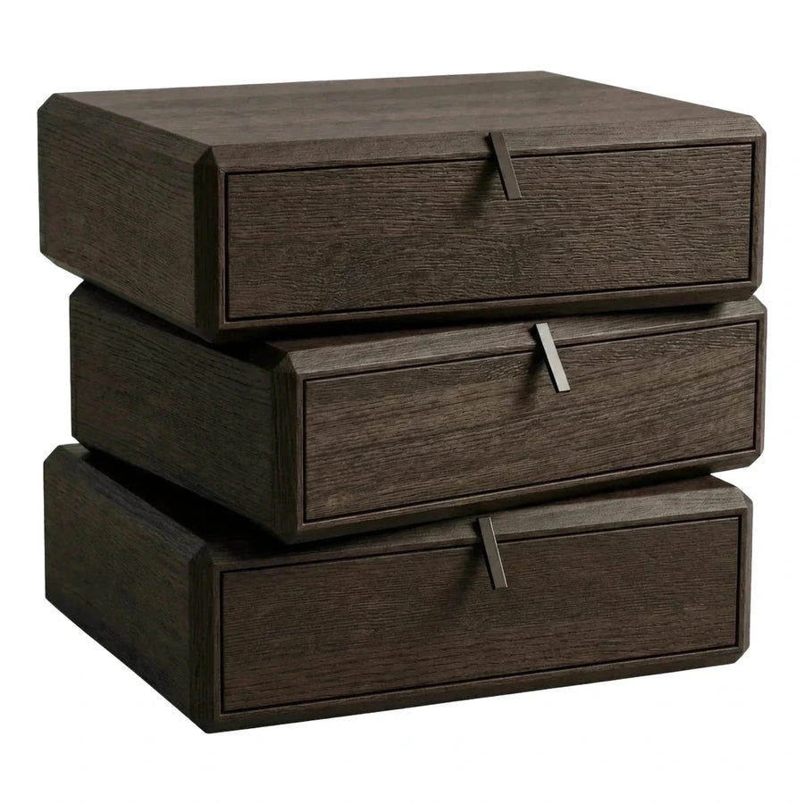 Dark Wood Stacked Drawer Nightstand