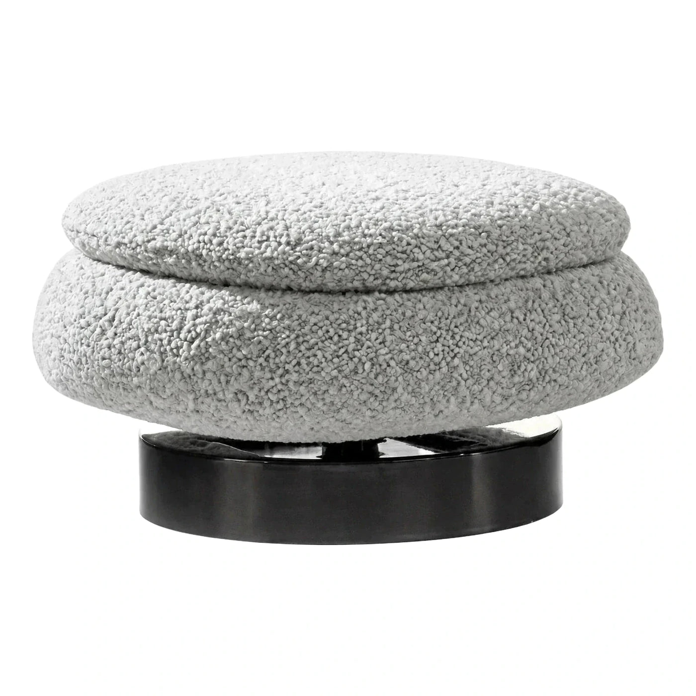 Round Light Grey Boucle Ottoman with Metal Base