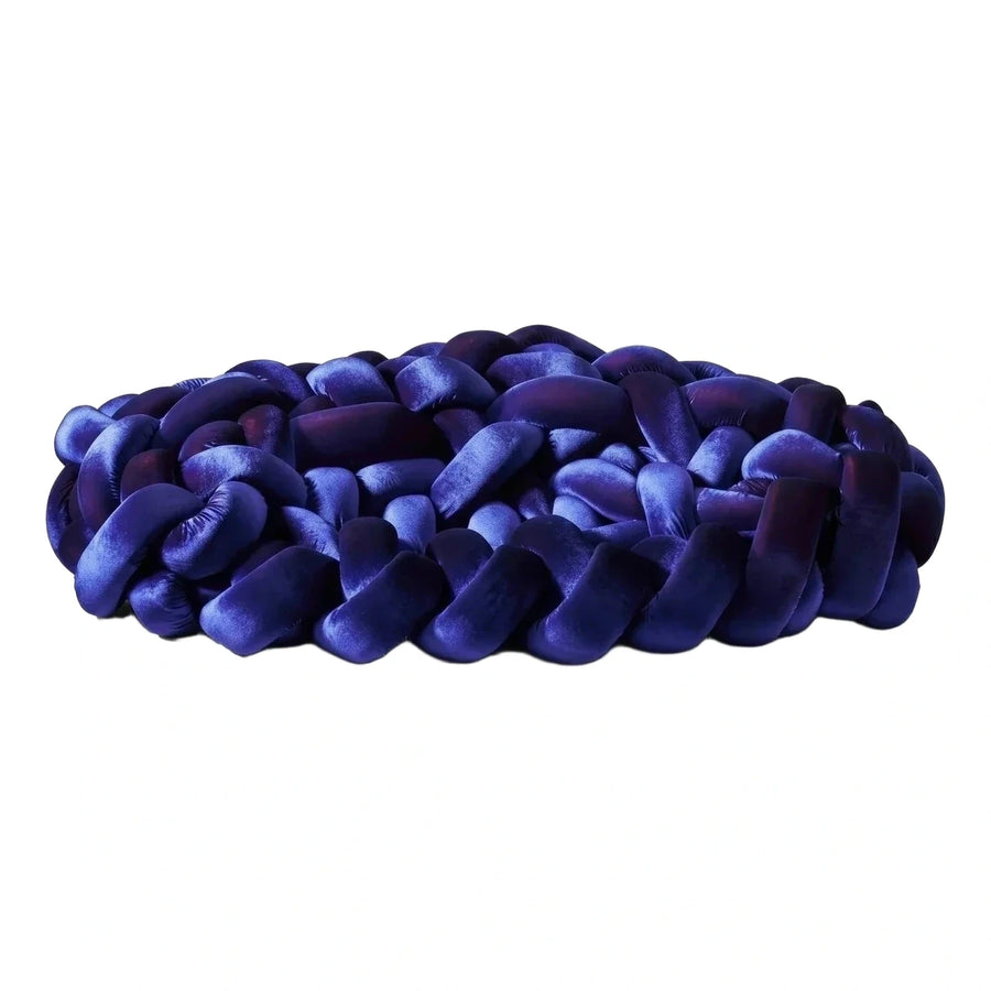 Blue Velvet Knotted Round Ottoman