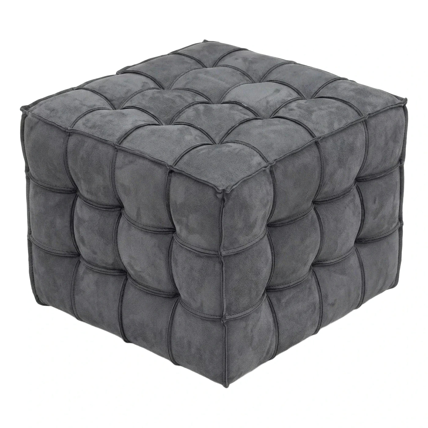 Dark Grey Tufted Velvet Cube Ottoman