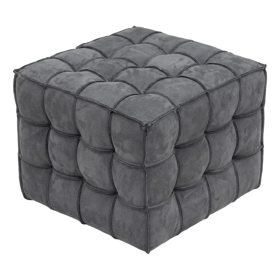 Dark Grey Tufted Velvet Cube Ottoman