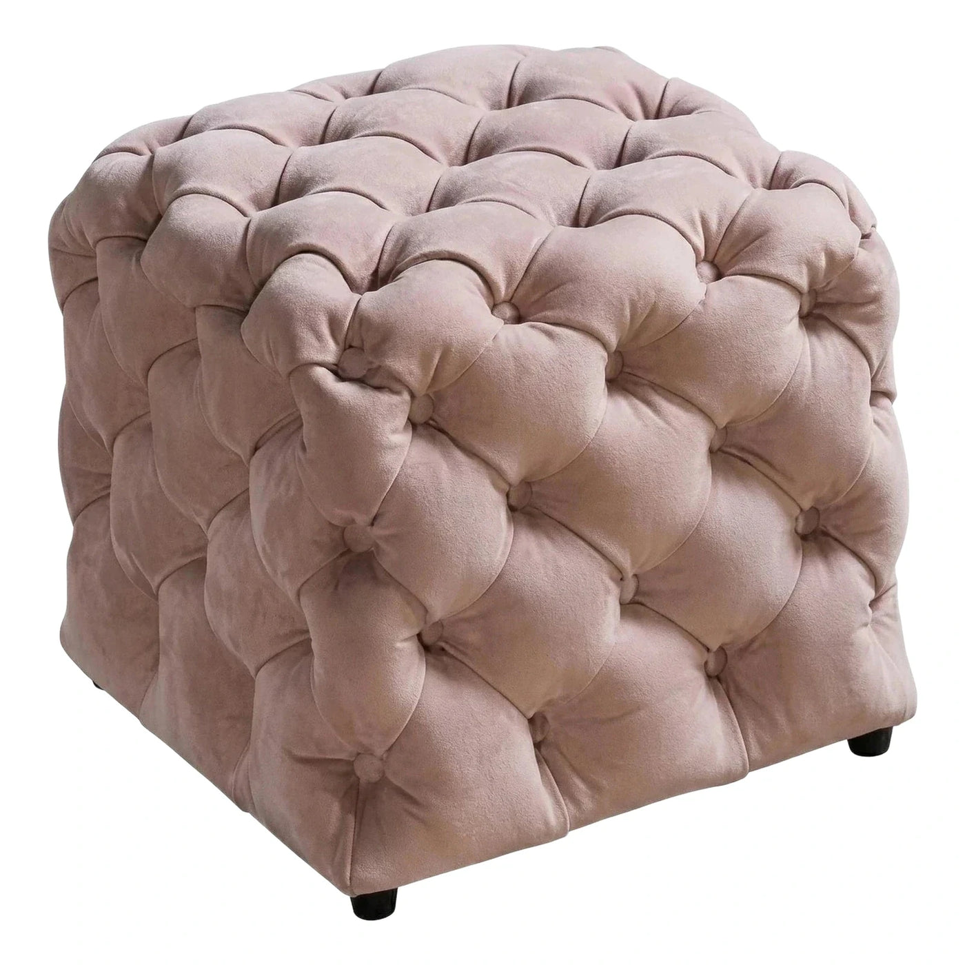 Square Tufted Velvet Ottoman in Blush Pink