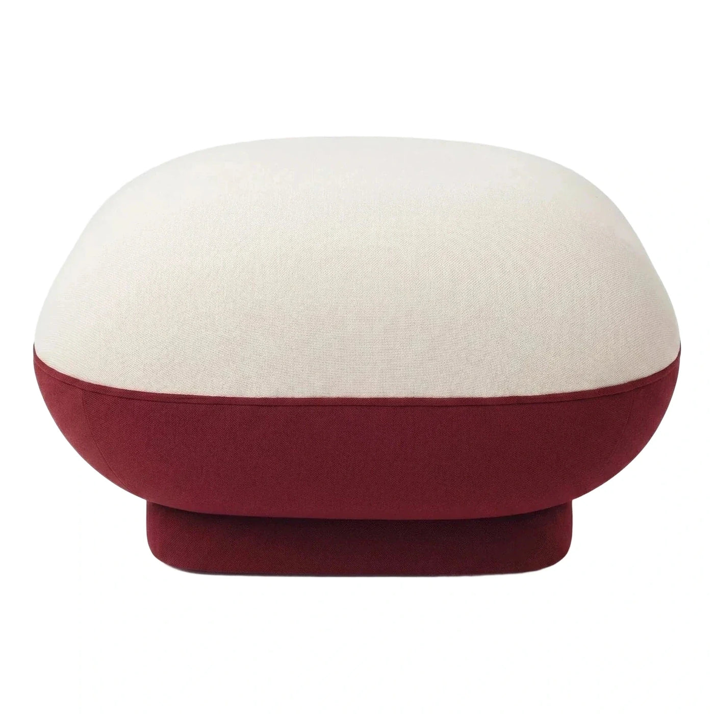 Round Two-Tone Fabric Ottoman Cream and Burgundy