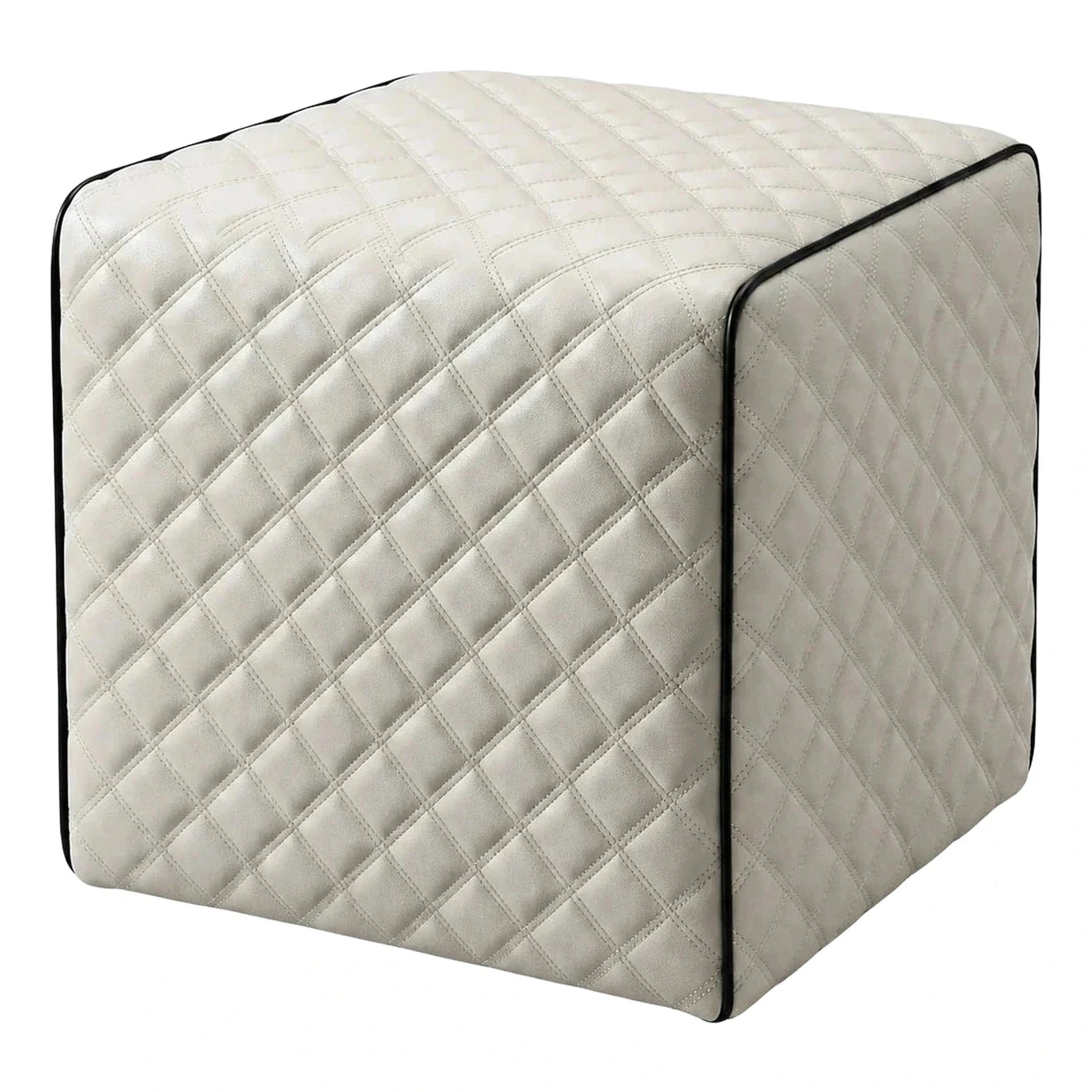Quilted Cube Ottoman with Black Piping
