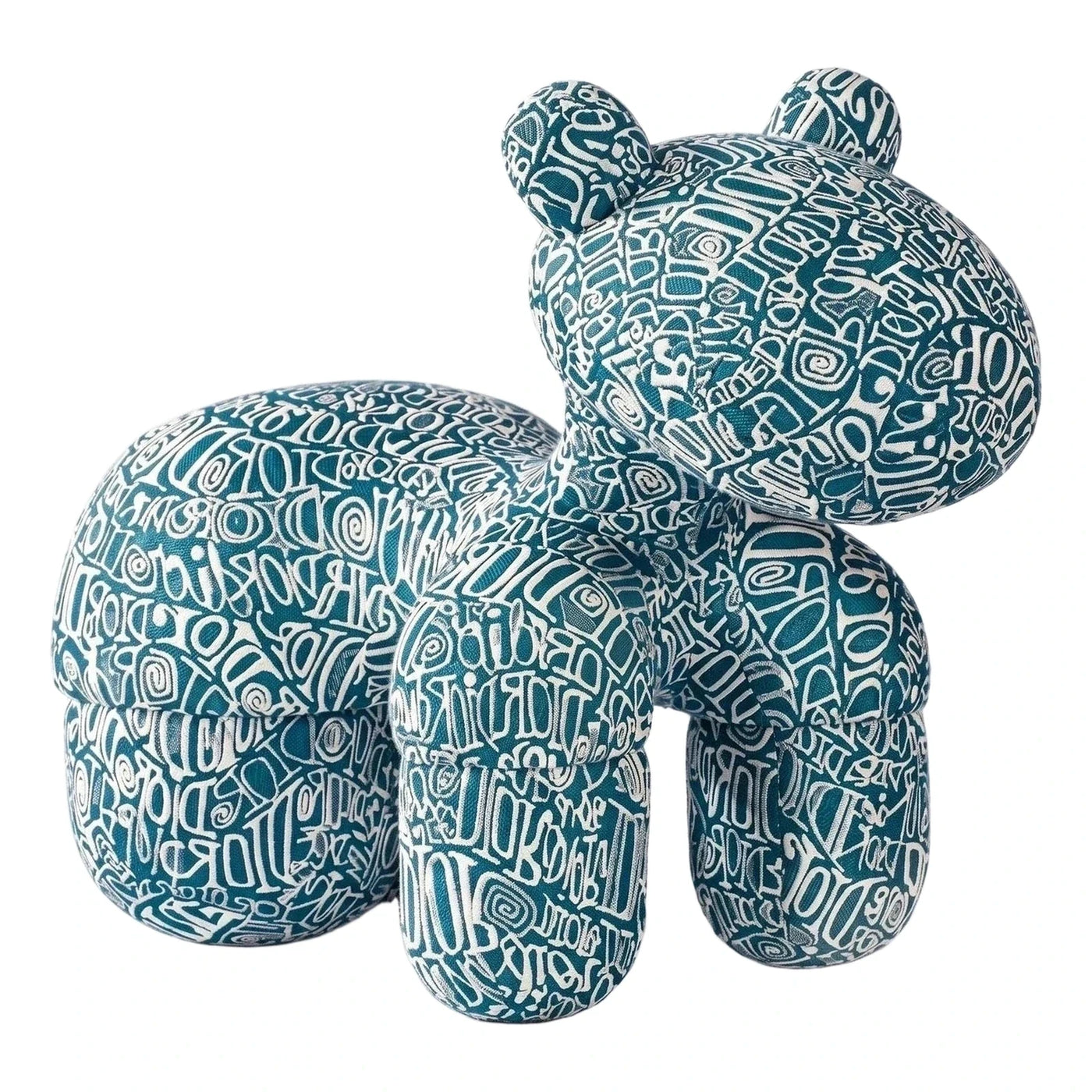 Teal Graphic Print Bear Shaped Ottoman