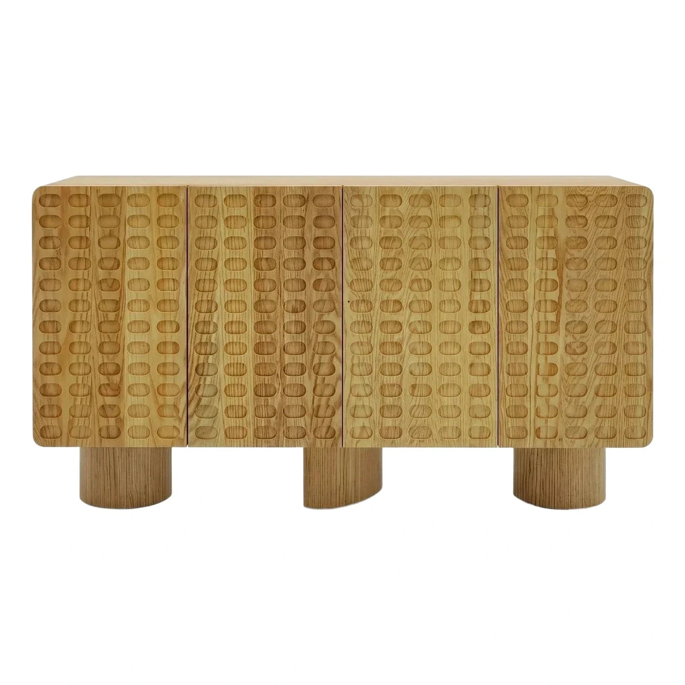 Light Wood Sideboard with Carved Oval Pattern