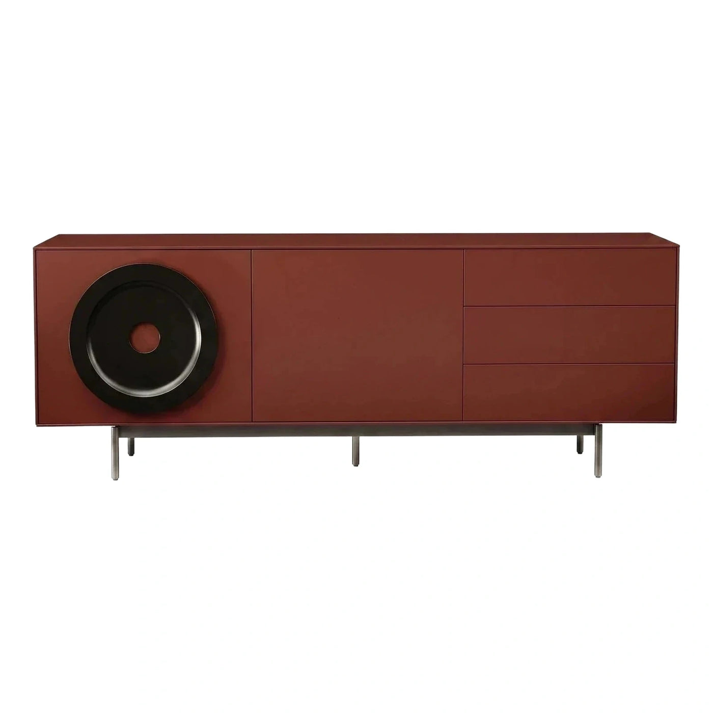 Modern Rust Red Sideboard with Black Circular Detail