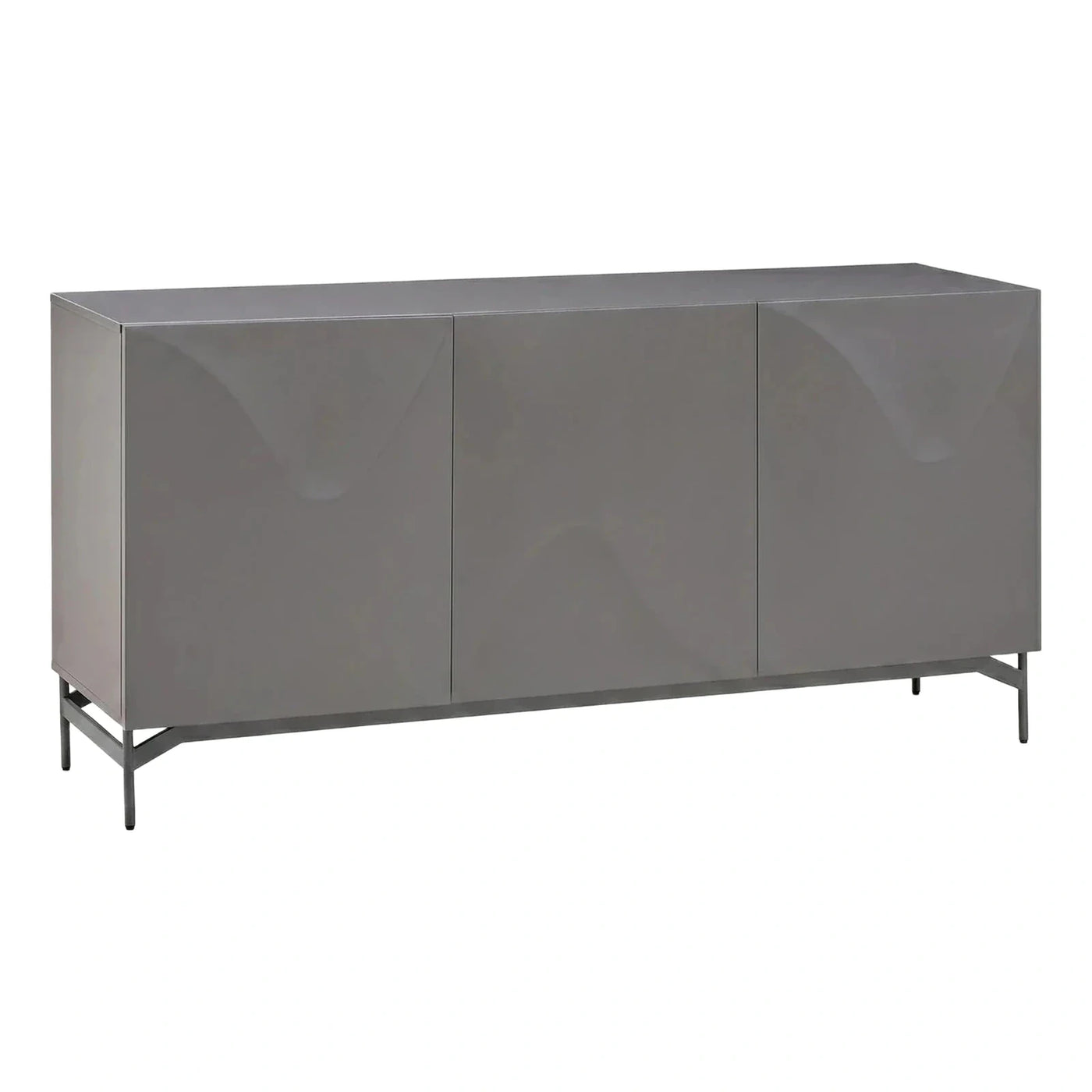 Modern Grey Three-Door Sideboard with Sculpted Front