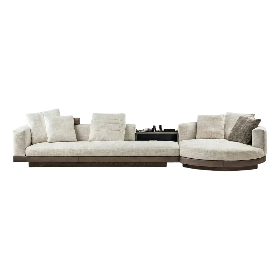 Modern Cream Fabric Sectional Sofa with Dark Wood Base