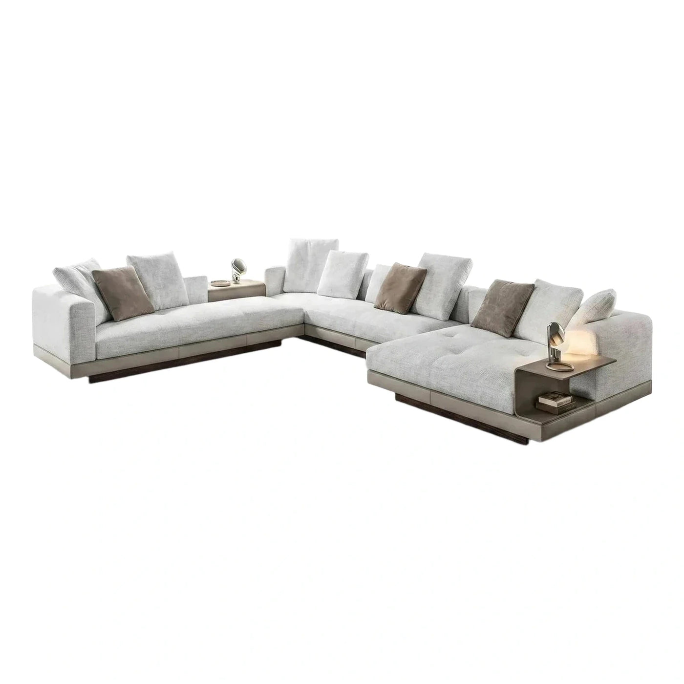 Modern Light Grey Modular Sectional With Built-in Tables