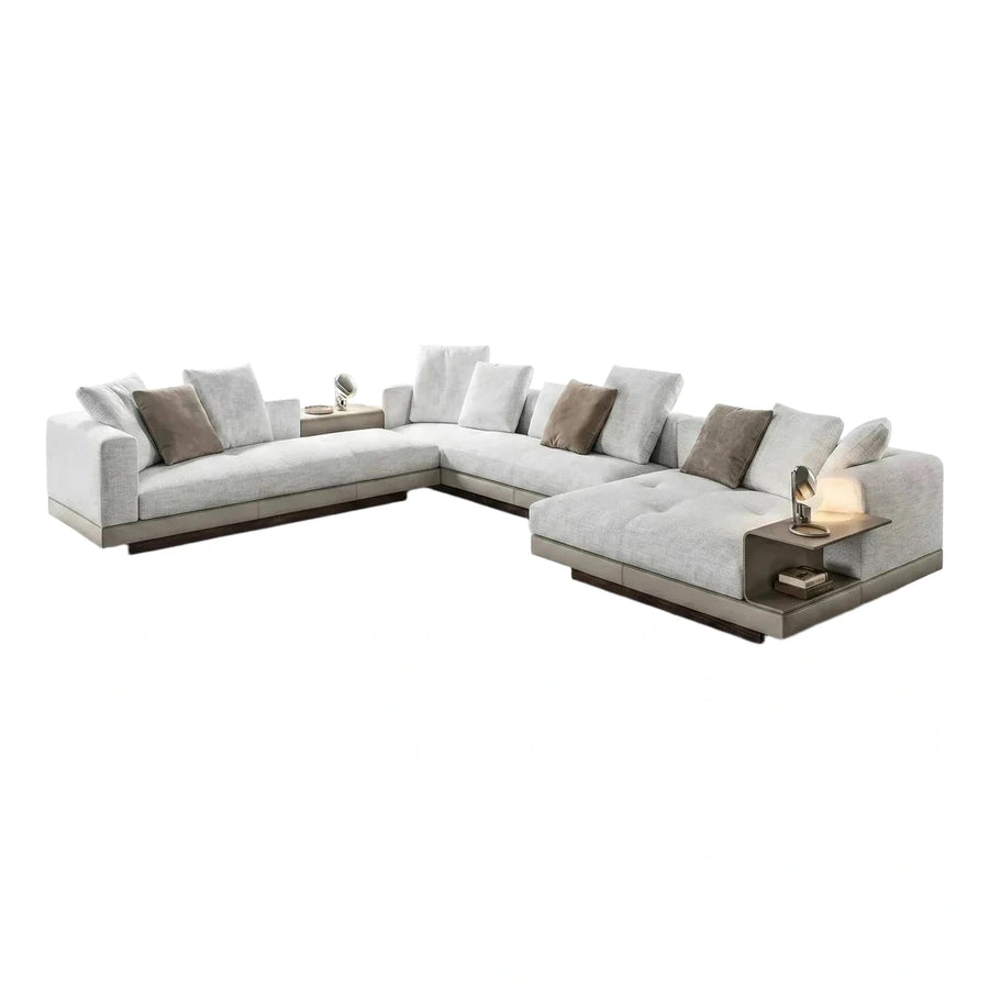 Modern Light Grey Modular Sectional With Built-in Tables
